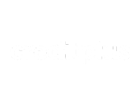 The logo of Credit Plus in white writing against an empty background.