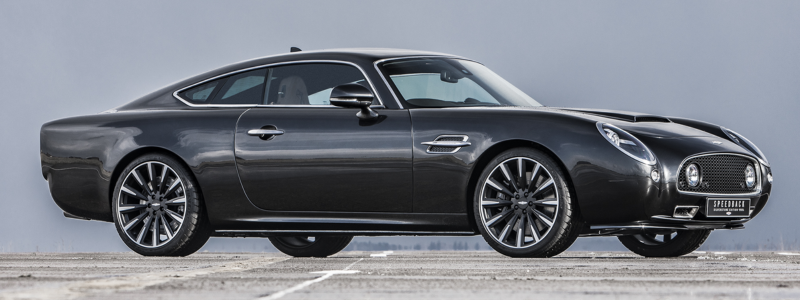 The David Brown Speedback GT parked side on in a black colour.