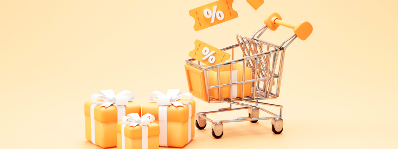 A 3d image representing discounts and savings when shopping.