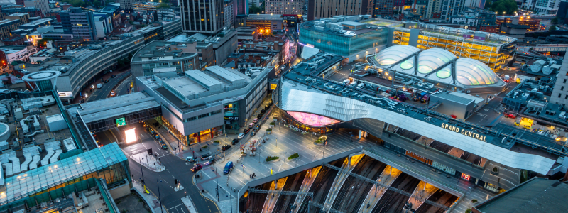 An overhead shot of Birmingham train station.