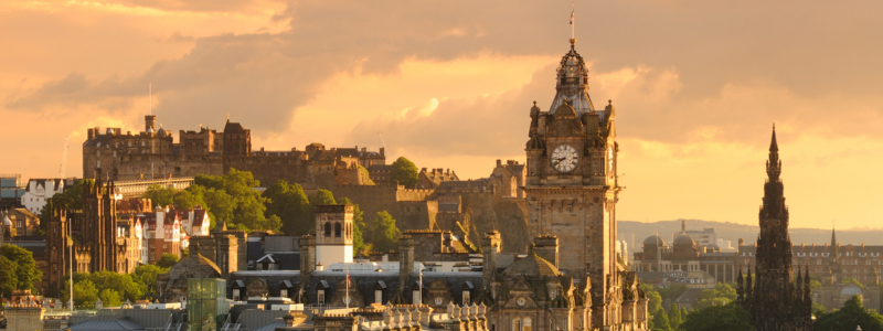 Edinburgh city at sunset.