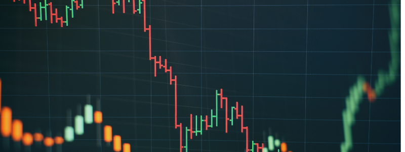 Volatility shown by a fluctuating price graph.