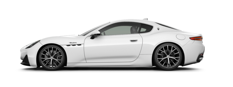 A white Maserati Gran Turismo against a white background.