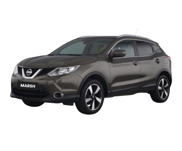 A black Nissan Qashqai against an empty background.