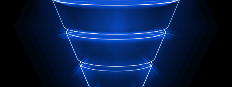 A digital image depicting a funnel, with blue glows coming out of each level.