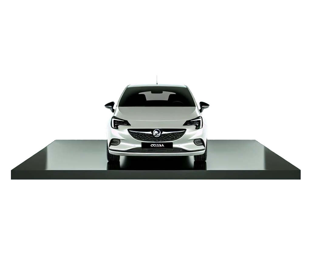 A Vauxhall Corsa on a podium against an empty background.